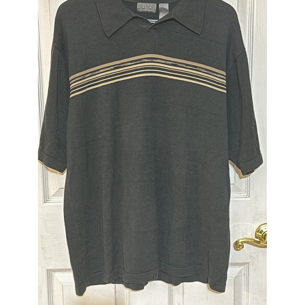 Crazy Horse Polo Shirt Mens XL Black Short Sleeve Retro Knit Textured Classic‎
